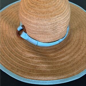 Chic Tan Sun Hat with Light Blue Ribbon